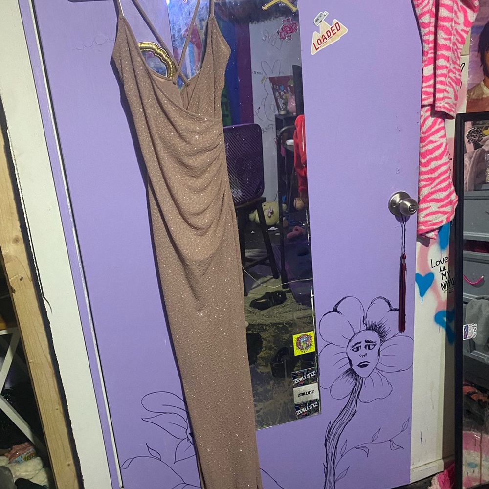 Windsor long tan sparkly dress